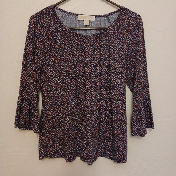 MICHAEL Michael Kors Tops - Michael Kors Women's Blouse, Size Medium, Navy Blue, Floral Pattern